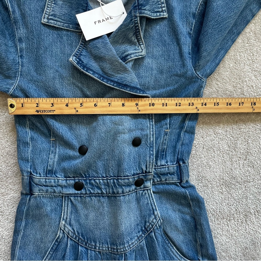 FRAME NWT MILITARY BAND PLEAST FRONT DENIM JUMPSUIT SIZE XS TRENDY STYLISH DATE - Picture 7 of 13
